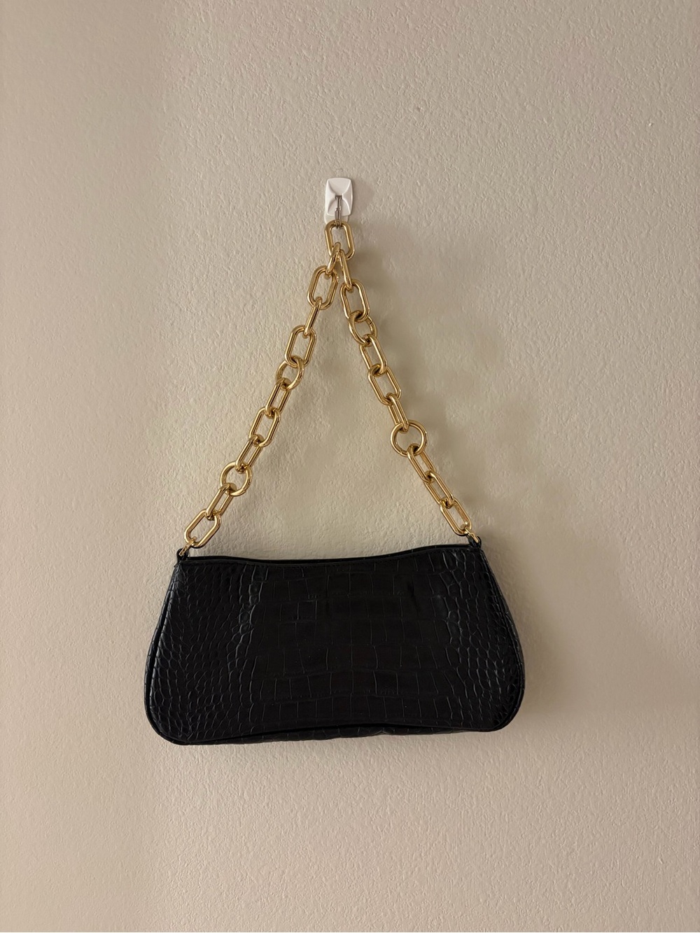 a new day Black Croc-Embossed Shoulder Bag with Gold Chain